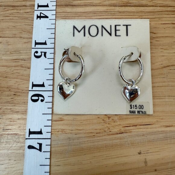 Monet Silver-Tone Hoop Earrings With Dangle Heart Charm - Picture 4 of 6